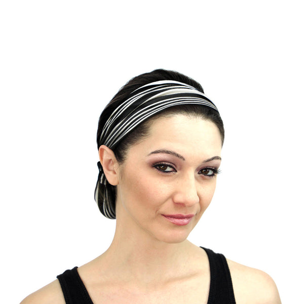 Rokaroo Headband - Black with Varied White Stripes