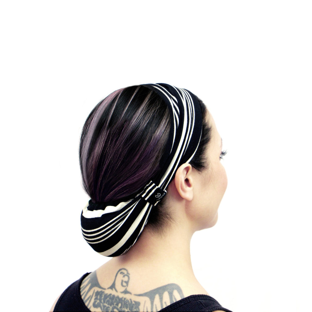 Rokaroo Headband - Black with Varied White Stripes