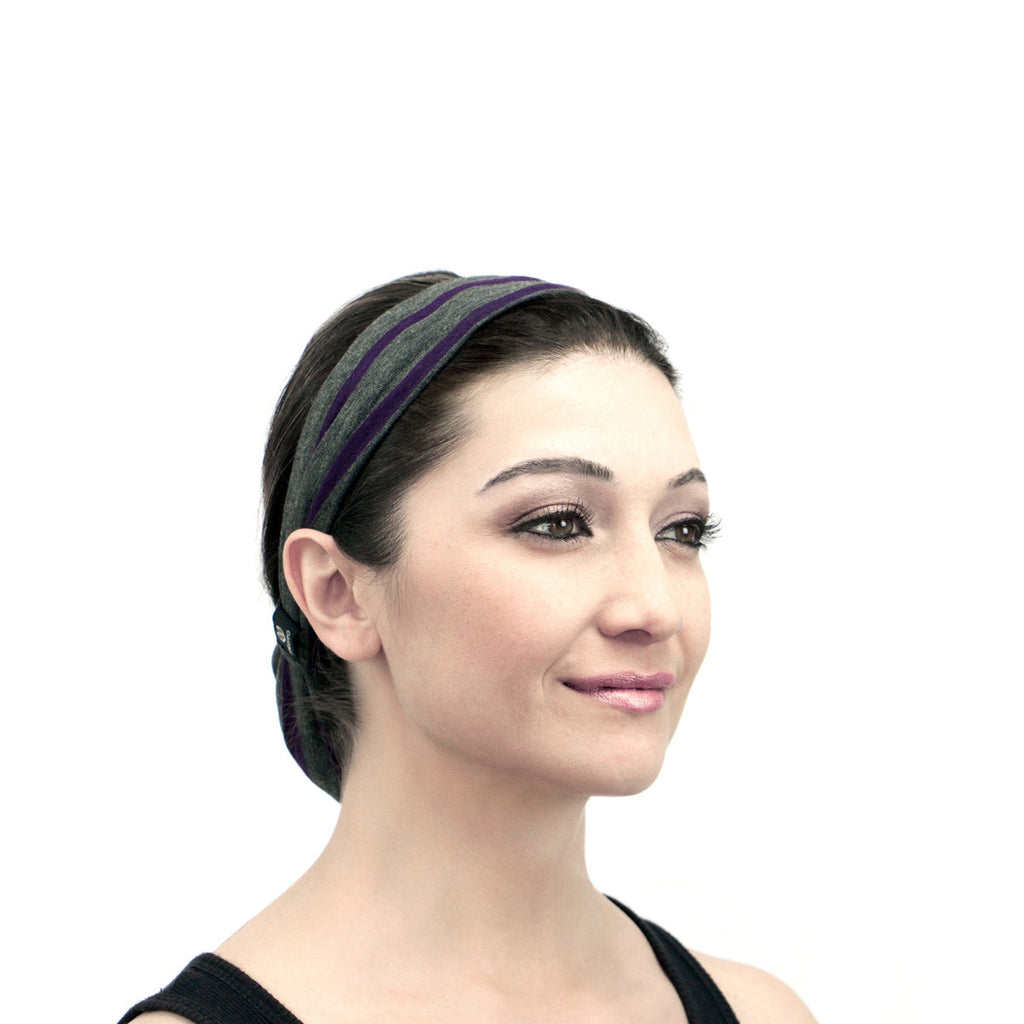 Rokaroo Headband - Grey with Purple Stripes