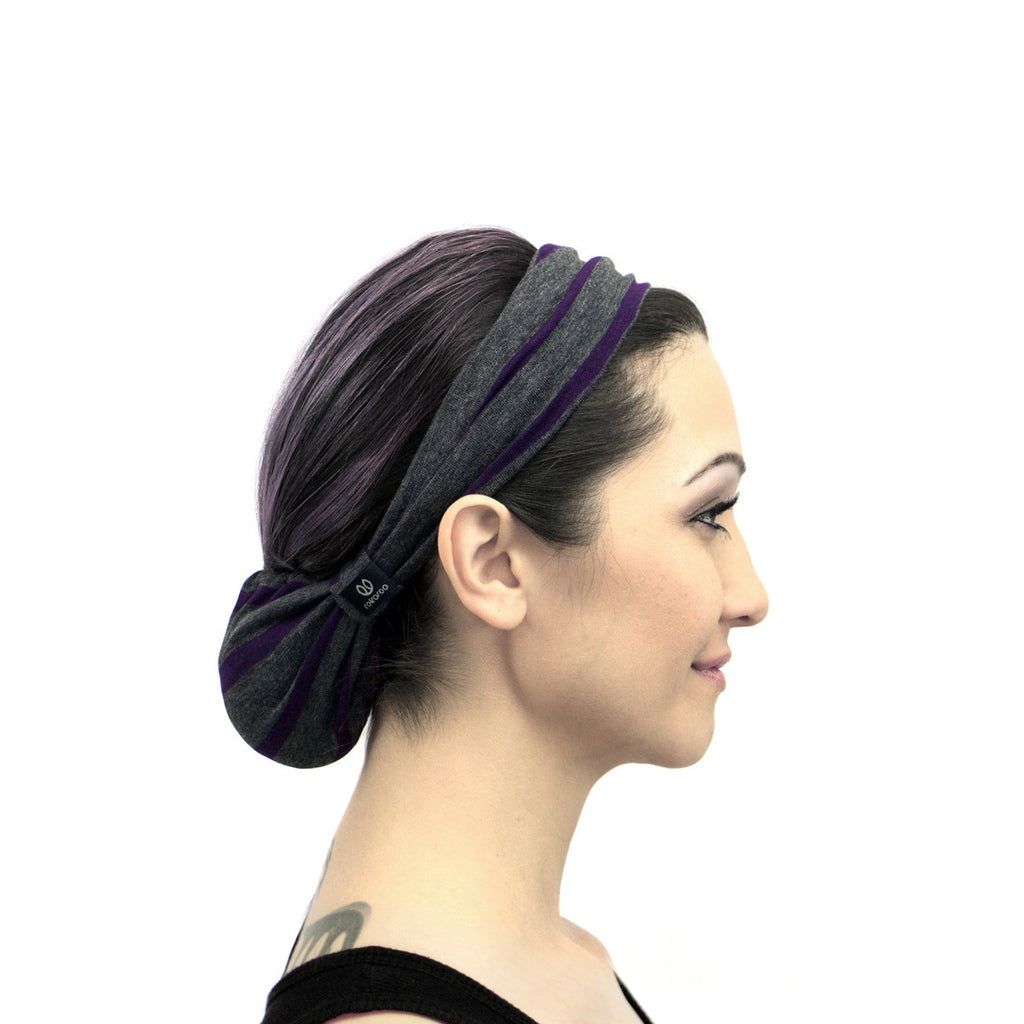 Rokaroo Headband - Grey with Purple Stripes