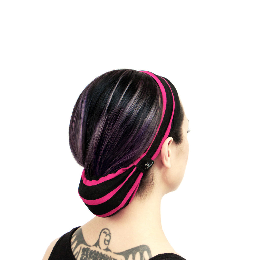 Rokaroo Headband - Black with Pink Stripes