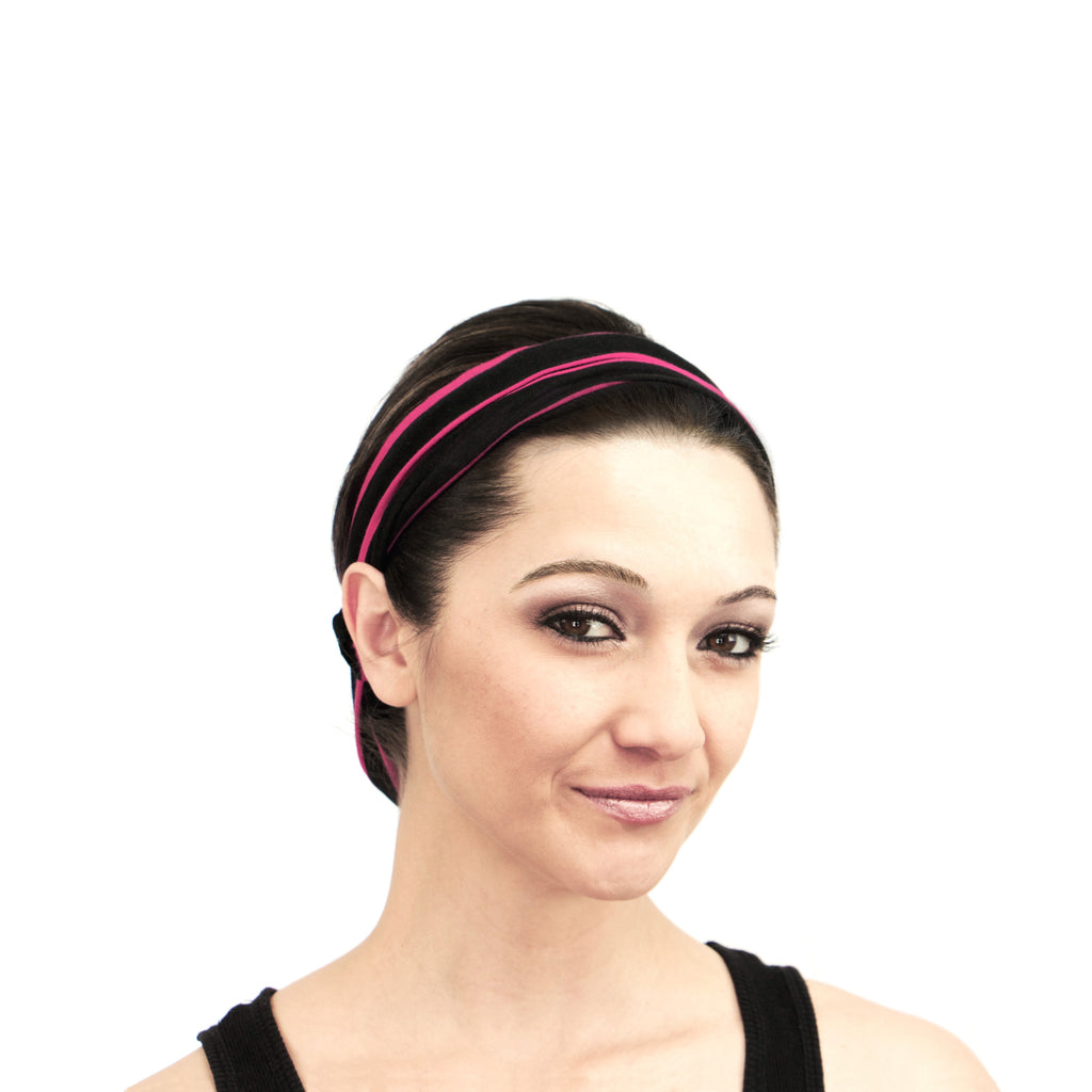 Rokaroo Headband - Black with Pink Stripes