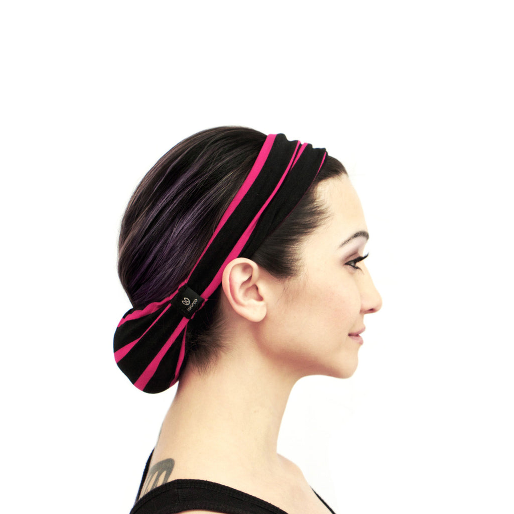 Rokaroo Headband - Black with Pink Stripes
